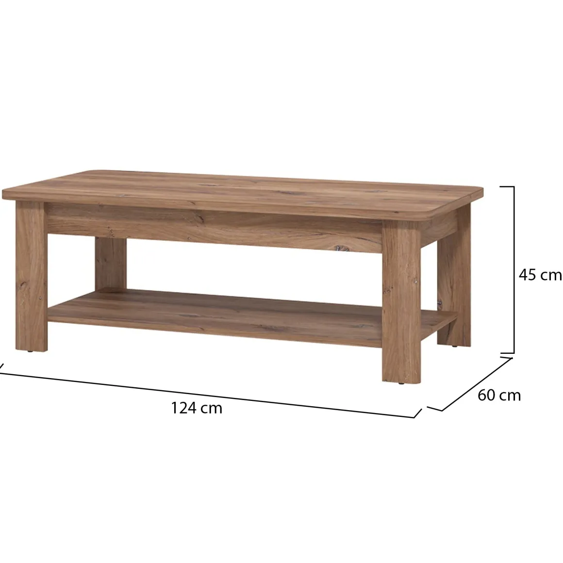 Tavolino da Salotto Marrone Noce un Vano Forma Rettangolare 124x60x45h cm, Sfumatura Colore Ripiano Noce - Pella