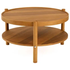 Tavolini Da Salotto > Dmora Tavolino da Salotto un Vano Piano in Vetro Temperato 100x100x46h cm, Forma Rotondo - Canterano Marrone Noce