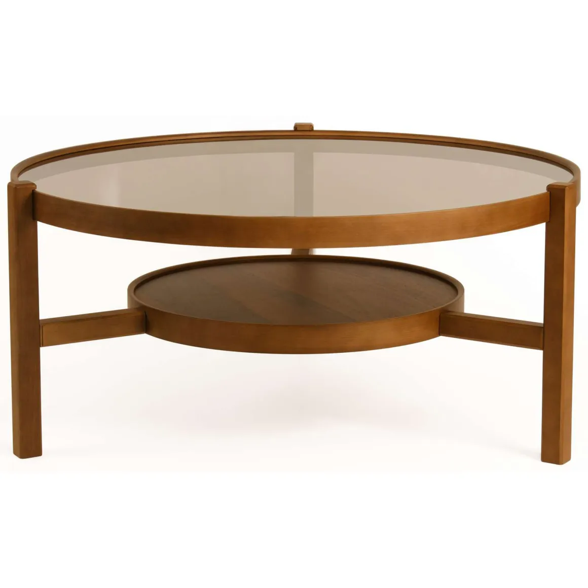 Tavolino da Salotto Marrone Noce un Vano Piano in Vetro Temperato 100x100x48h cm, Forma Rotondo - Olzai