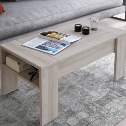 Tavolino da Salotto Marrone Olmo un Vano Forma Rettangolare 98x50x43h cm, Piano Sollevabile - Corallo