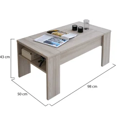 Tavolino da Salotto Marrone Olmo un Vano Forma Rettangolare 98x50x43h cm, Piano Sollevabile - Corallo