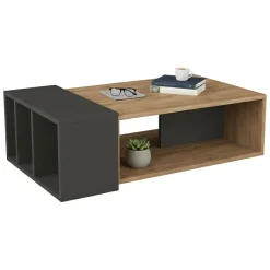 Tavolino da Salotto Marrone Quercia Nero Antracite 4 Vani Forma Rettangolarearrotondata 102x60x32h cm, Colore Ripiano Marrone - Tufo