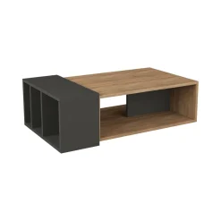 Tavolini Da Salotto > Dmora Tavolino da Salotto Marrone Quercia Nero Portariviste Forma Rettangolare 90x60x35h cm, Colore Ripiano Marrone - Mansue Nero, Marrone Quercia