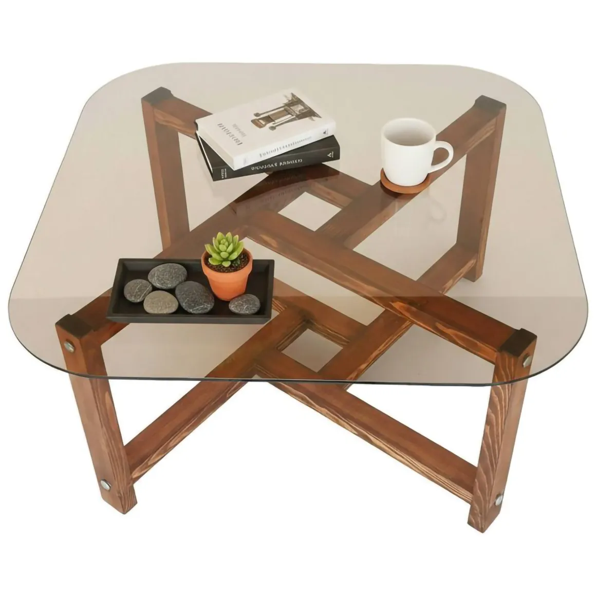 Tavolino da Salotto Marrone Quercia Portariviste Forma Rettangolare 80x80x40h cm, Sfumatura Colore Struttura Quercia - Aurano