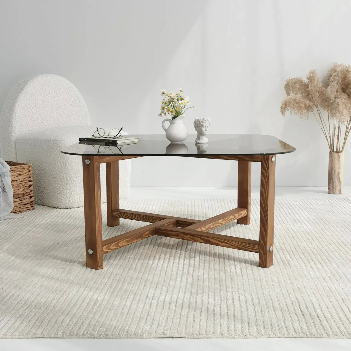 Tavolino da Salotto Marrone Quercia Portariviste Forma Rettangolare 80x80x40h cm, Sfumatura Colore Struttura Quercia - Aurano