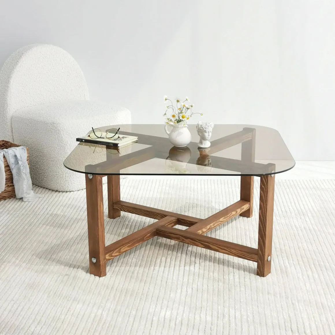 Tavolino da Salotto Marrone Quercia Portariviste Forma Rettangolare 80x80x40h cm, Sfumatura Colore Struttura Quercia - Aurano