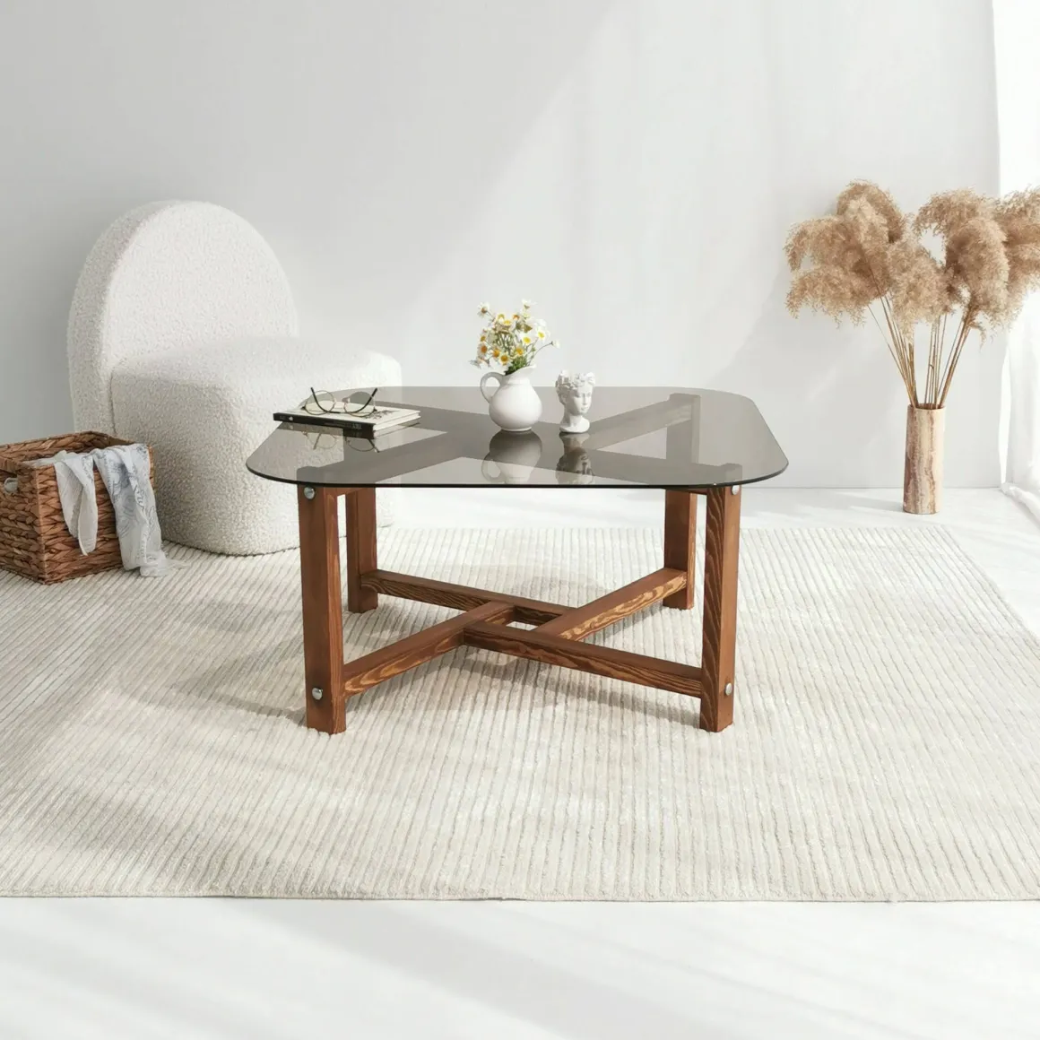 Tavolino da Salotto Marrone Quercia Portariviste Forma Rettangolare 80x80x40h cm, Sfumatura Colore Struttura Quercia - Aurano