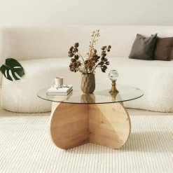 Tavolini Da Salotto|Salotto > Dmora Tavolino da Salotto Portariviste Forma Rotonda 75x75x40h cm, Sfumatura Colore Struttura Quercia - Felino Marrone Quercia