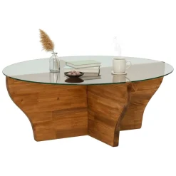 Tavolino da Salotto Marrone Quercia Portariviste Forma Rotonda 92x92x36h cm, Sfumatura Colore Struttura Quercia - Califfi