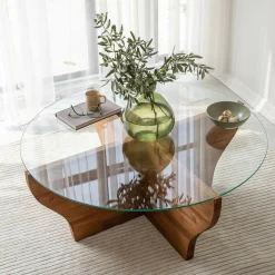 Tavolino da Salotto Marrone Quercia Portariviste Forma Rotonda 92x92x36h cm, Sfumatura Colore Struttura Quercia - Califfi