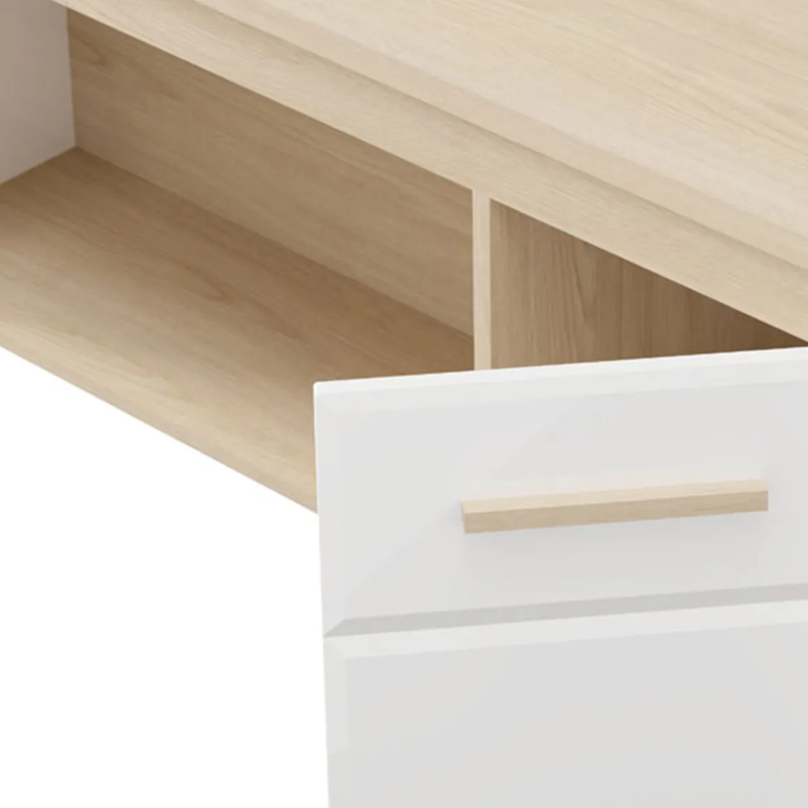 Tavolini Da Salotto > Dmora Tavolino da Salotto Marrone Rovere Bianco Opaco con Piedini 3 Vani 121x55x49h cm, Forma Rettangolare - Pettor Bianco Opaco, Marrone Rovere