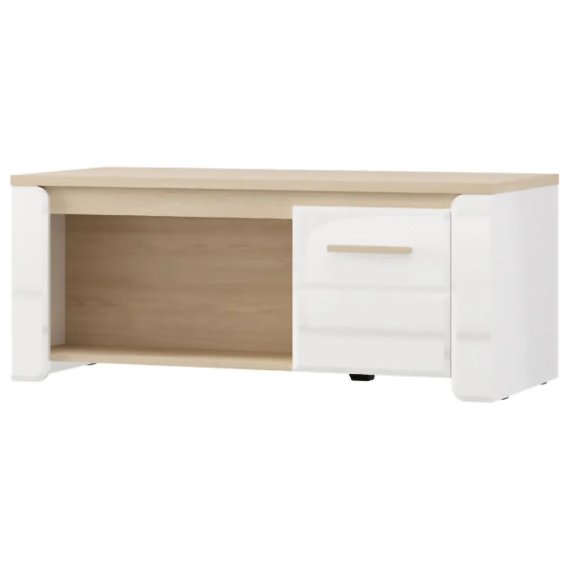 Tavolini Da Salotto > Dmora Tavolino da Salotto Marrone Rovere Bianco Opaco con Piedini 3 Vani 121x55x49h cm, Forma Rettangolare - Pettor Bianco Opaco, Marrone Rovere