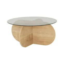 Tavolini Da Salotto|Salotto > Dmora Tavolino da Salotto Effetto Fume Forma Rotonda 75x75x35h cm, Materiale Struttura in Vetro - Nila Marrone Rovere