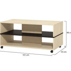 Tavolino da Salotto Marrone Rovere Chiaro Nero con Ruote 2 Vani 101x54.5x47.5h cm, Forma Rettangolare - Erice