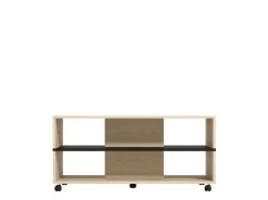 Tavolino da Salotto Marrone Rovere Chiaro Nero con Ruote 2 Vani 101x54.5x47.5h cm, Forma Rettangolare - Erice