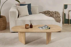 Tavolino da Salotto Marrone Rovere Forma Ovale Materiale Piano in Legno Nobilitato 130x65x40h cm, Colore Ripiano Marrone - Dozza