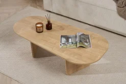 Tavolino da Salotto Marrone Rovere Forma Ovale Materiale Piano in Legno Nobilitato 130x65x40h cm, Colore Ripiano Marrone - Dozza