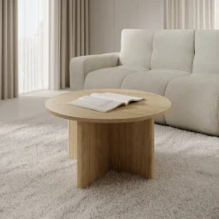 Tavolino da Salotto Marrone Rovere Forma Rotondo Colore Ripiano Marrone 90x90x49h cm, Sfumatura Colore Struttura Rovere - Kasi