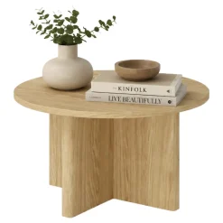 Tavolino da Salotto Marrone Rovere Forma Rotondo Colore Ripiano Marrone 90x90x49h cm, Sfumatura Colore Struttura Rovere - Kasi