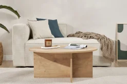Tavolino da Salotto Marrone Rovere Forma Rotondo Materiale Piano in Legno Nobilitato 90x90x40h cm, Colore Ripiano Marrone - Simbario