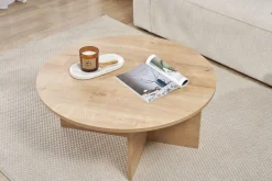 Tavolino da Salotto Marrone Rovere Forma Rotondo Materiale Piano in Legno Nobilitato 90x90x40h cm, Colore Ripiano Marrone - Simbario