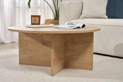 Tavolino da Salotto Marrone Rovere Forma Rotondo Materiale Piano in Legno Nobilitato 90x90x40h cm, Colore Ripiano Marrone - Simbario