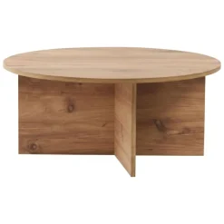 Tavolino da Salotto Marrone Rovere Forma Rotondo Materiale Piano in Legno Nobilitato 90x90x40h cm, Colore Ripiano Marrone - Simbario