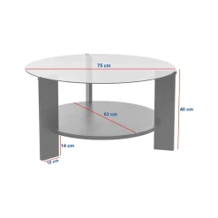 Tavolino da Salotto Marrone Rovere Forma Rotondo Materiale Piano in Vetro 75x75x40h cm, Colore Ripiano Trasparente - Canevino