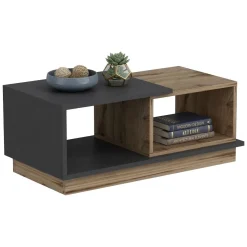 Tavolini Da Salotto > Dmora Tavolino da Salotto Marrone Rovere Nero Antracite 2 Vani con Piedini 90x50x39h cm, Forma Rettangolare - Parcines Nero Antracite, Marrone Rovere