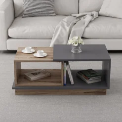 Tavolini Da Salotto > Dmora Tavolino da Salotto Marrone Rovere Nero Antracite 2 Vani con Piedini 90x50x39h cm, Forma Rettangolare - Parcines Nero Antracite, Marrone Rovere