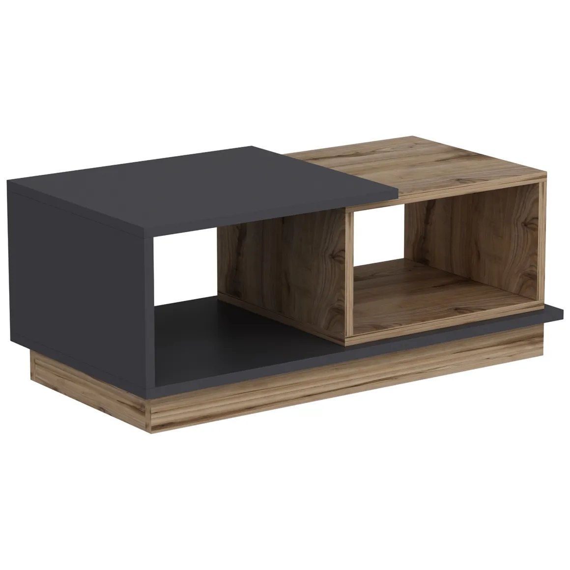 Tavolino da Salotto Marrone Rovere Nero Antracite 2 Vani Modulabile 90x45x36h cm, Forma Rettangolare - Chiavari