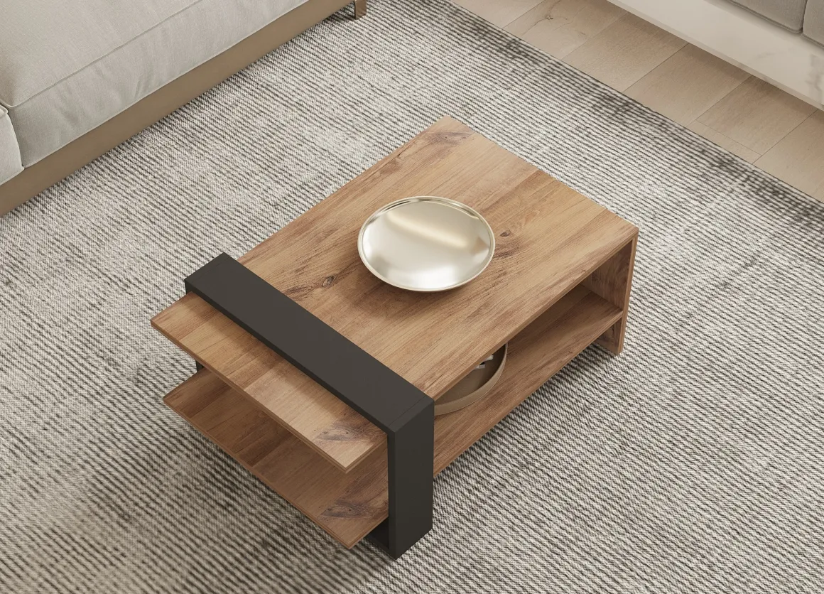 Tavolino da Salotto Marrone Rovere Nero Antracite un Vano Forma Rettangolare 80x55x35h cm, Colore Ripiano Marrone - Cigliano
