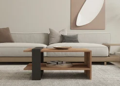 Tavolino da Salotto Marrone Rovere Nero Antracite un Vano Forma Rettangolare 80x55x35h cm, Colore Ripiano Marrone - Cigliano