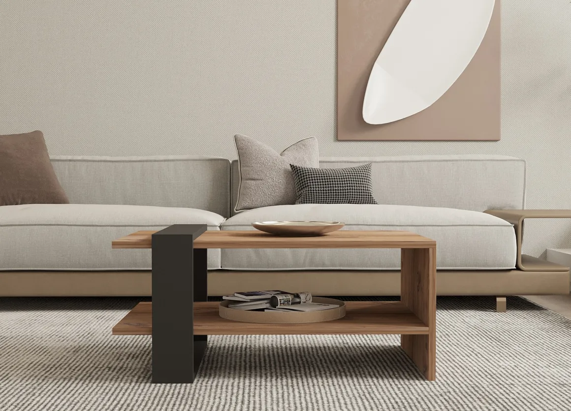 Tavolino da Salotto Marrone Rovere Nero Antracite un Vano Forma Rettangolare 80x55x35h cm, Colore Ripiano Marrone - Cigliano