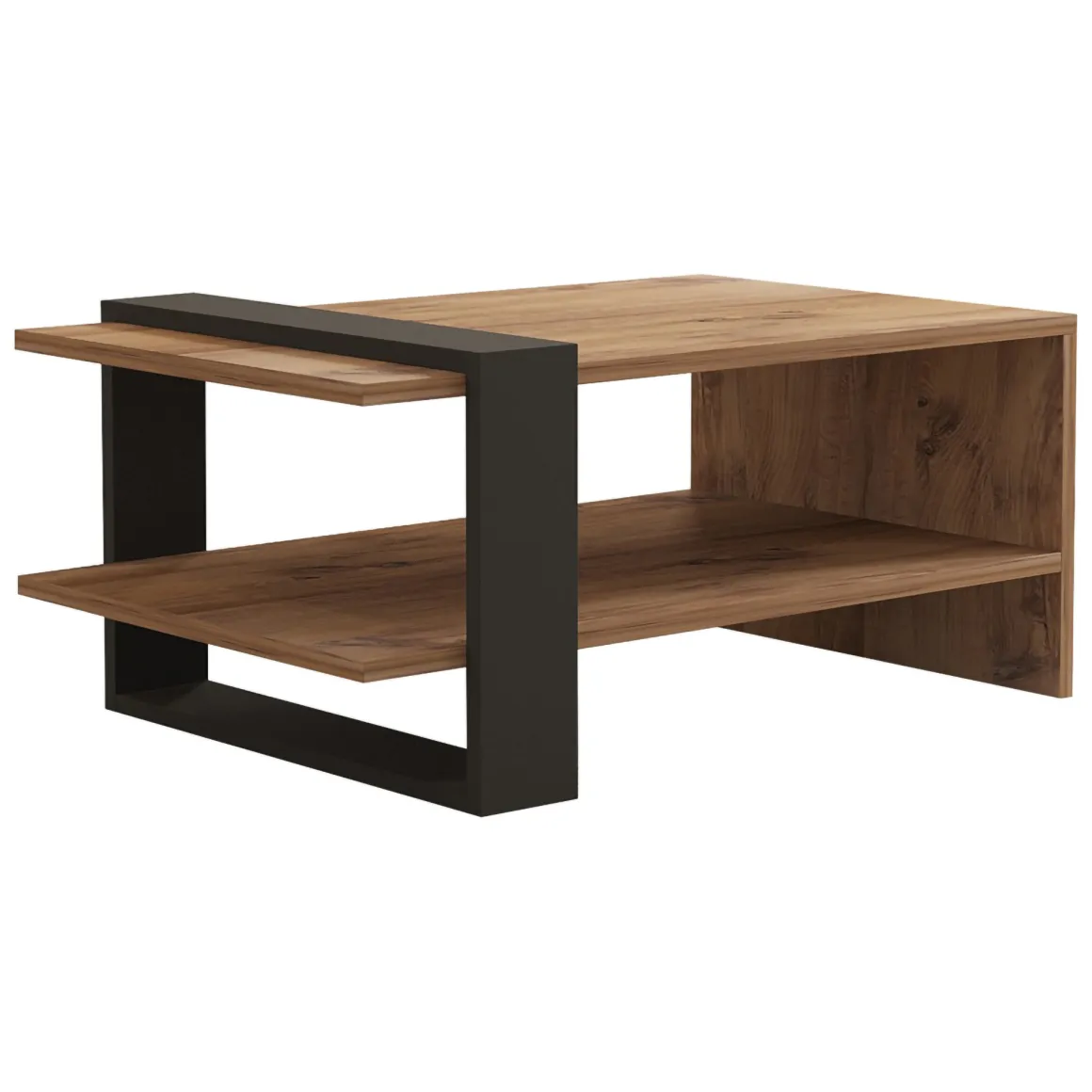 Tavolino da Salotto Marrone Rovere Nero Antracite un Vano Forma Rettangolare 80x55x35h cm, Colore Ripiano Marrone - Cigliano