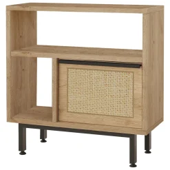Tavolini Da Salotto > Dmora Tavolino da Salotto Marrone Rovere Nero Effetto Paglia di Vienna 3 Vani 60x26x60h cm, Forma Rettangolare - Calvi Nero, Marrone Rovere