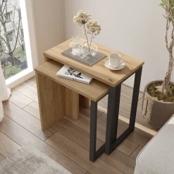 Tavolini Da Salotto > Dmora Tavolino da Salotto Marrone Rovere Nero Modulabile un Vano 80x50x32h cm, Forma Rettangolare - Paspardo Nero, Marrone Rovere