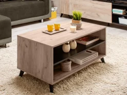 Tavolino da Salotto Marrone Rovere Nero con Piedini 2 Vani 101.5x50x47h cm, Forma Rettangolare - Priola