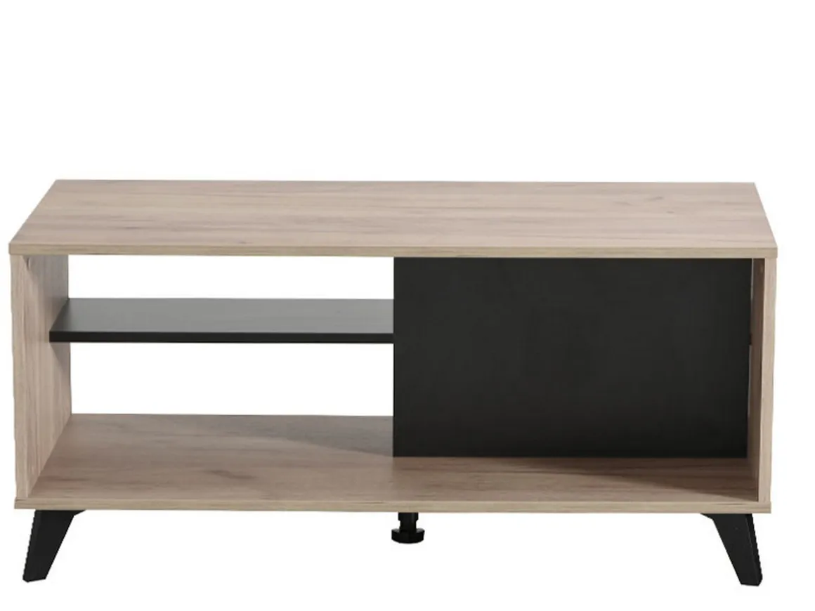 Tavolino da Salotto Marrone Rovere Nero con Piedini 2 Vani 101.5x50x47h cm, Forma Rettangolare - Priola
