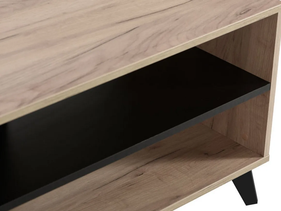 Tavolino da Salotto Marrone Rovere Nero con Piedini 2 Vani 101.5x50x47h cm, Forma Rettangolare - Priola