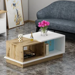 Tavolino da Salotto Marrone Rovere Nodi Bianco 2 Vani Forma Rettangolare 90x45x36h cm, Colore Ripiano Marrone - Ruino