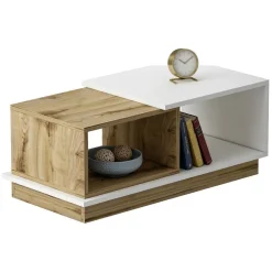 Tavolino da Salotto Marrone Rovere Nodi Bianco 2 Vani Forma Rettangolare 90x45x36h cm, Colore Ripiano Marrone - Ruino