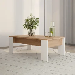 Tavolino da Salotto Marrone Rovere Nodi Bianco Opaco Forma Rettangolare Colore Ripiano Marrone 120x67x43h cm, Colore Struttura Bianco - Bertona