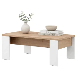 Tavolino da Salotto Marrone Rovere Nodi Bianco Opaco Forma Rettangolare Colore Ripiano Marrone 120x67x43h cm, Colore Struttura Bianco - Bertona