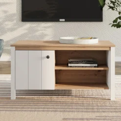 Tavolini Da Salotto > Dmora Tavolino da Salotto Marrone Rovere Nodi Bianco Piano Effetto Doghe Forma Quadrato 67x67x43h cm, Colore Ripiano Marrone - Magre Bianco, Marrone Rovere Nodi