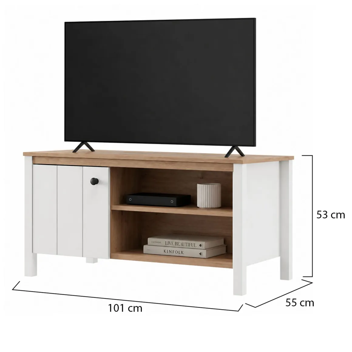 Tavolino da Salotto Marrone Rovere Nodi Bianco Opaco con Piedini 3 Vani 101x55x53h cm, Forma Rettangolare - Rivod