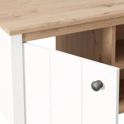 Tavolino da Salotto Marrone Rovere Nodi Bianco Opaco con Piedini 3 Vani 101x55x53h cm, Forma Rettangolare - Rivod