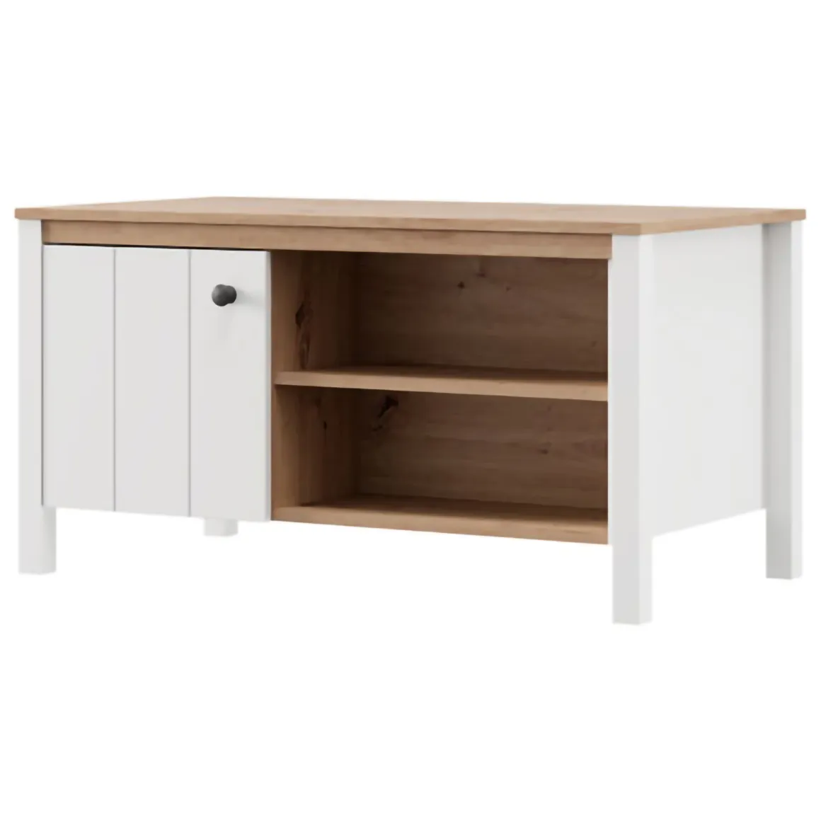 Tavolino da Salotto Marrone Rovere Nodi Bianco Opaco con Piedini 3 Vani 101x55x53h cm, Forma Rettangolare - Rivod