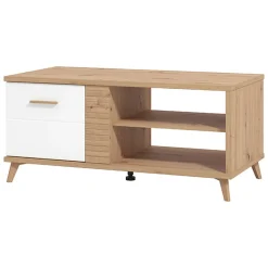 Tavolini Da Salotto > Dmora Tavolino da Salotto Cassetti con Piedini 50x100x43h cm, 3 Vani - Fairbury Marrone Rovere Nodi