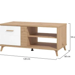 Tavolini Da Salotto > Dmora Tavolino da Salotto Cassetti con Piedini 50x100x43h cm, 3 Vani - Fairbury Marrone Rovere Nodi